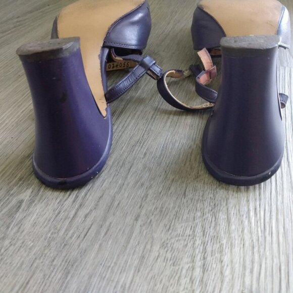 Vintage Purple Strappy Shoes Size 9 Closed Toe Heels Pumps Retro Slingbacks - Picture 7 of 10